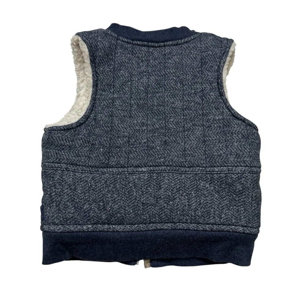 Genuine Kids OshKosh Herringbone Blue Knit Full-Zip Front Sherpa Lined Vest 12M